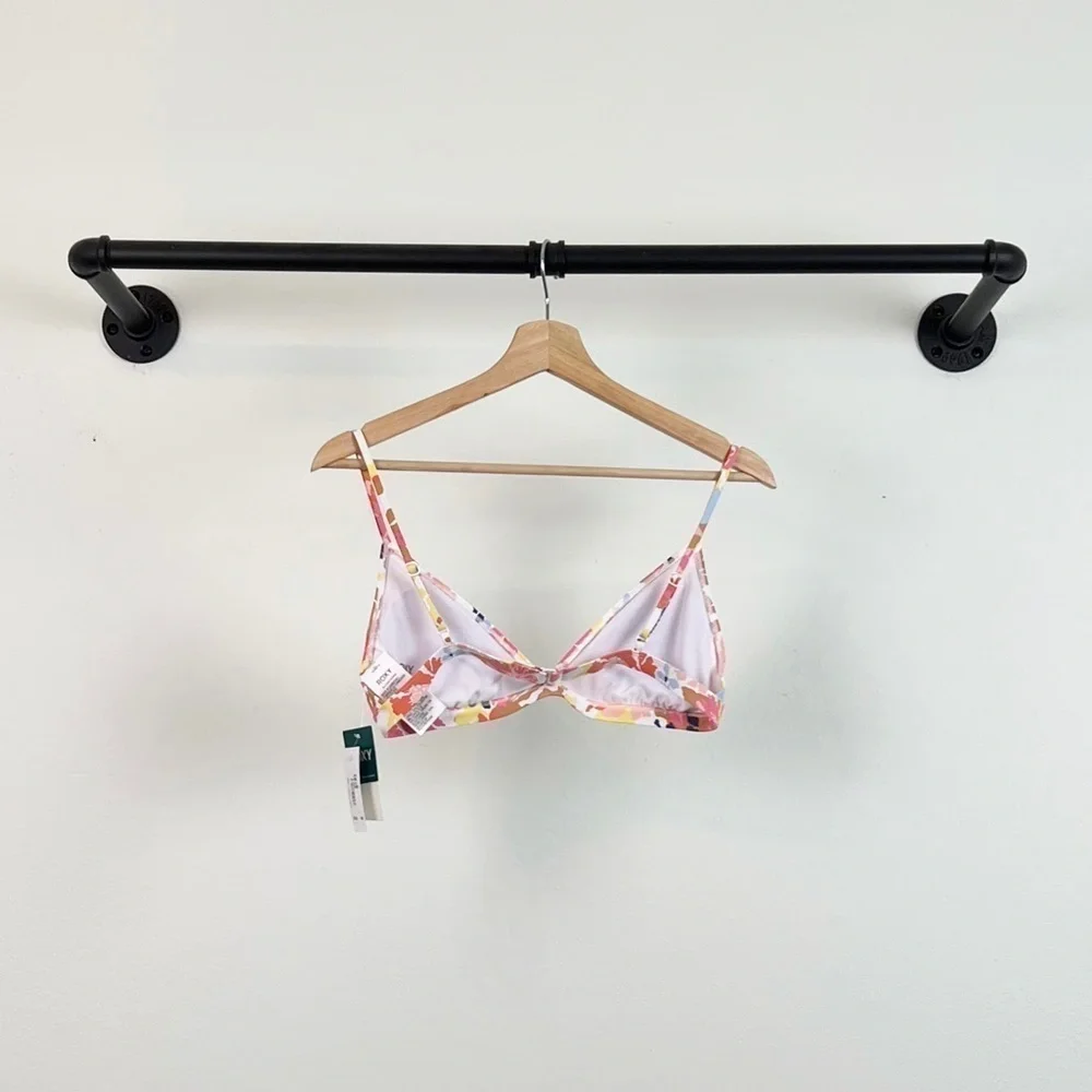 NWT Roxy Printed Beach Classics Fixed Triangle Bikini Top White Floral Escape